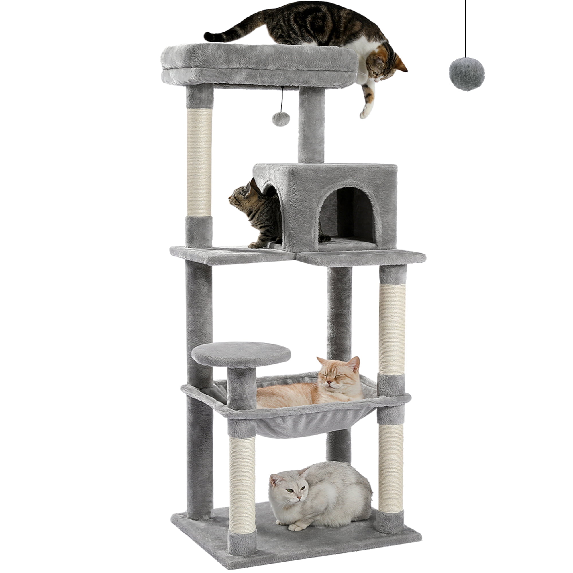 Gray Cat Tree Tower with Scratching Posts