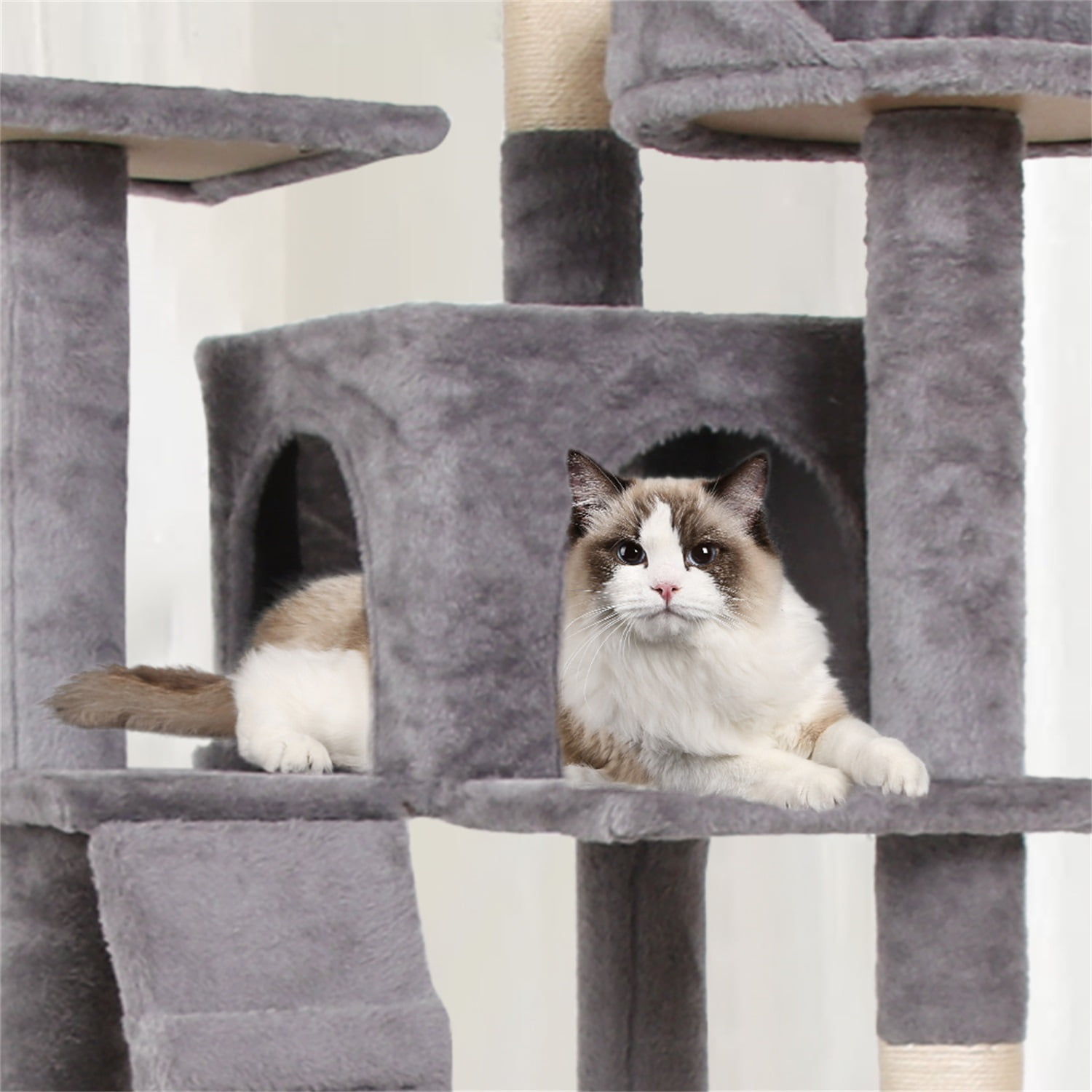 Gray Cat Tree Tower with Multiple Perches
