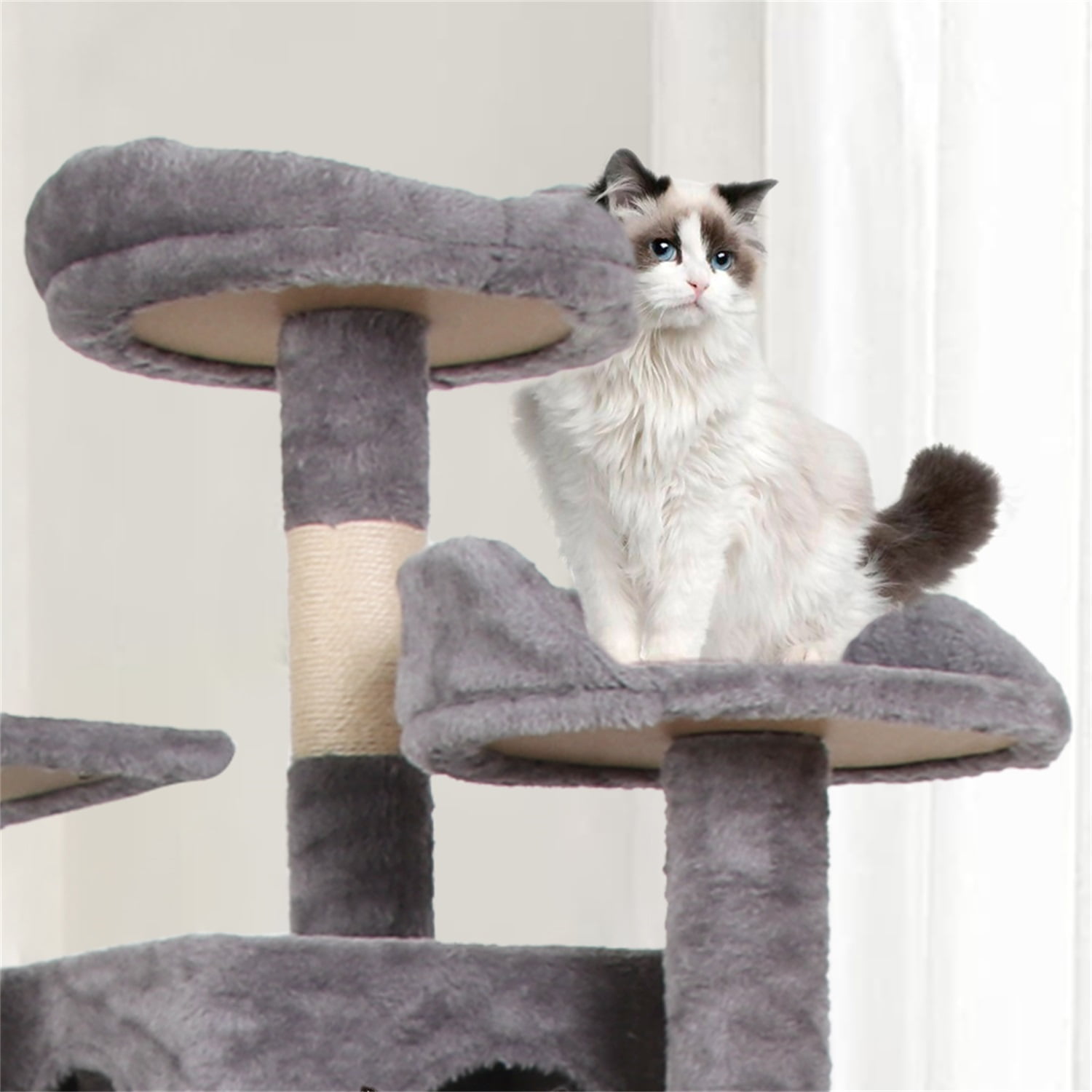 Gray Cat Tree Tower with Multiple Perches