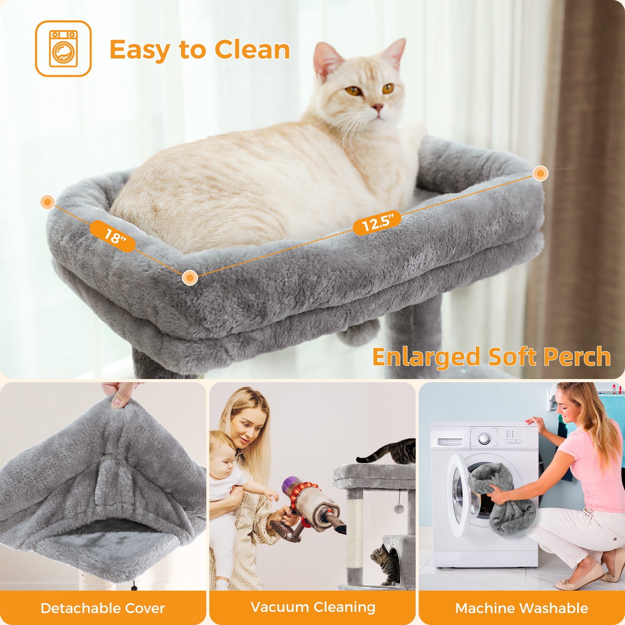 Gray Cat Tree Tower with Scratching Posts
