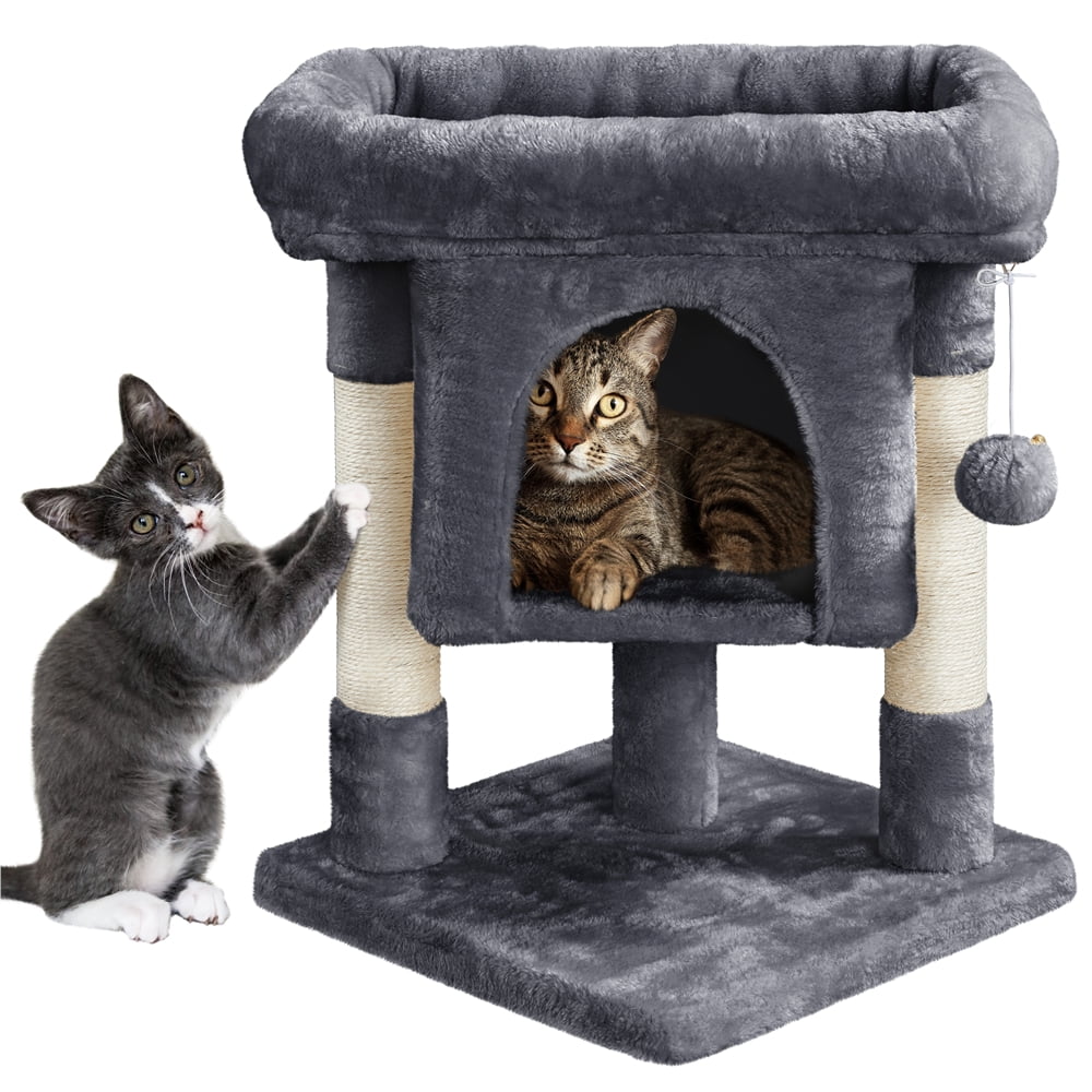 Dark Gray Cat Tree with Plush Perch