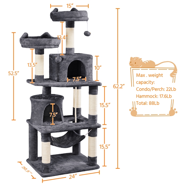 Multi-Level Dark Gray Cat Tree with Condos