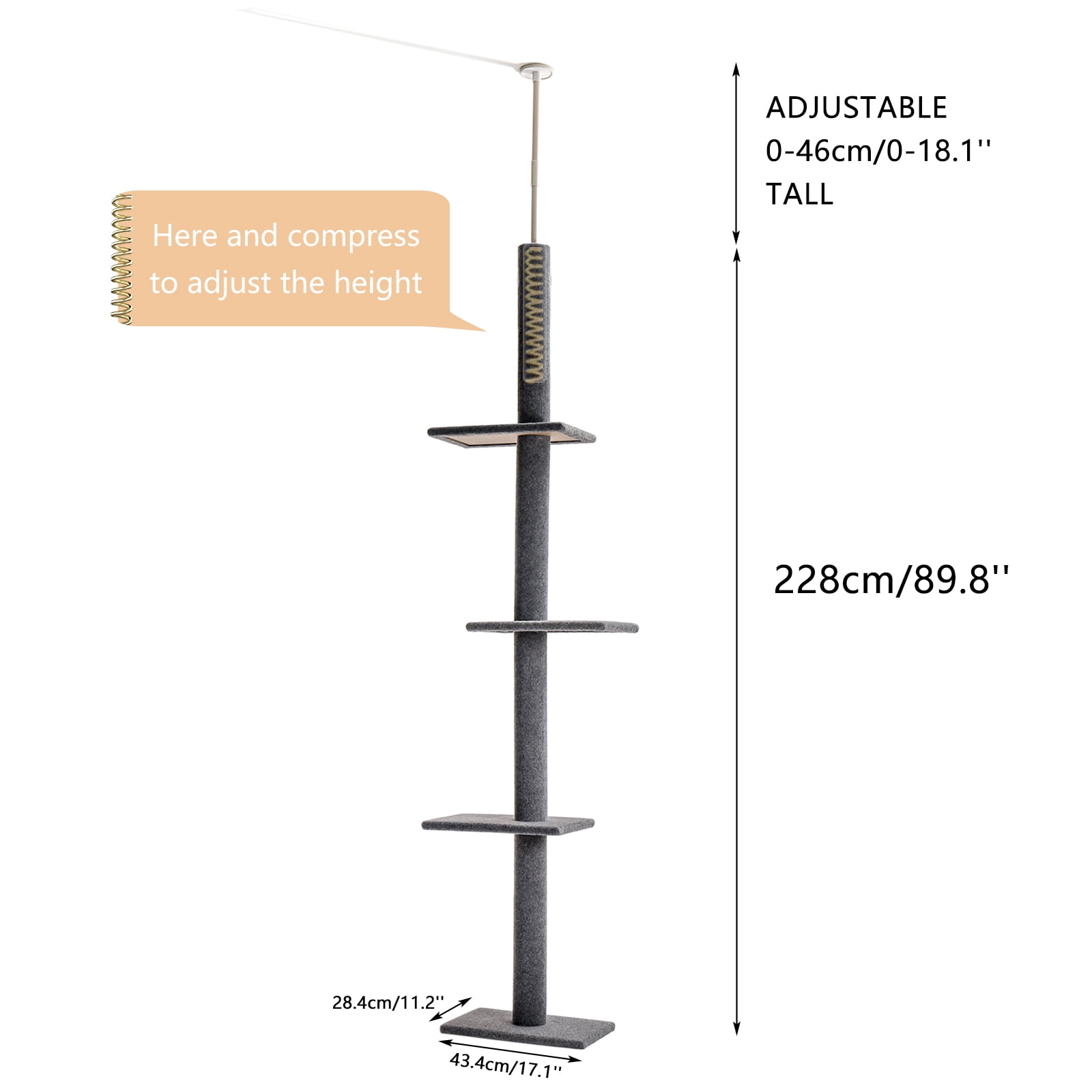 Gray 4-Tier Floor-to-Ceiling Cat Climbing Tree