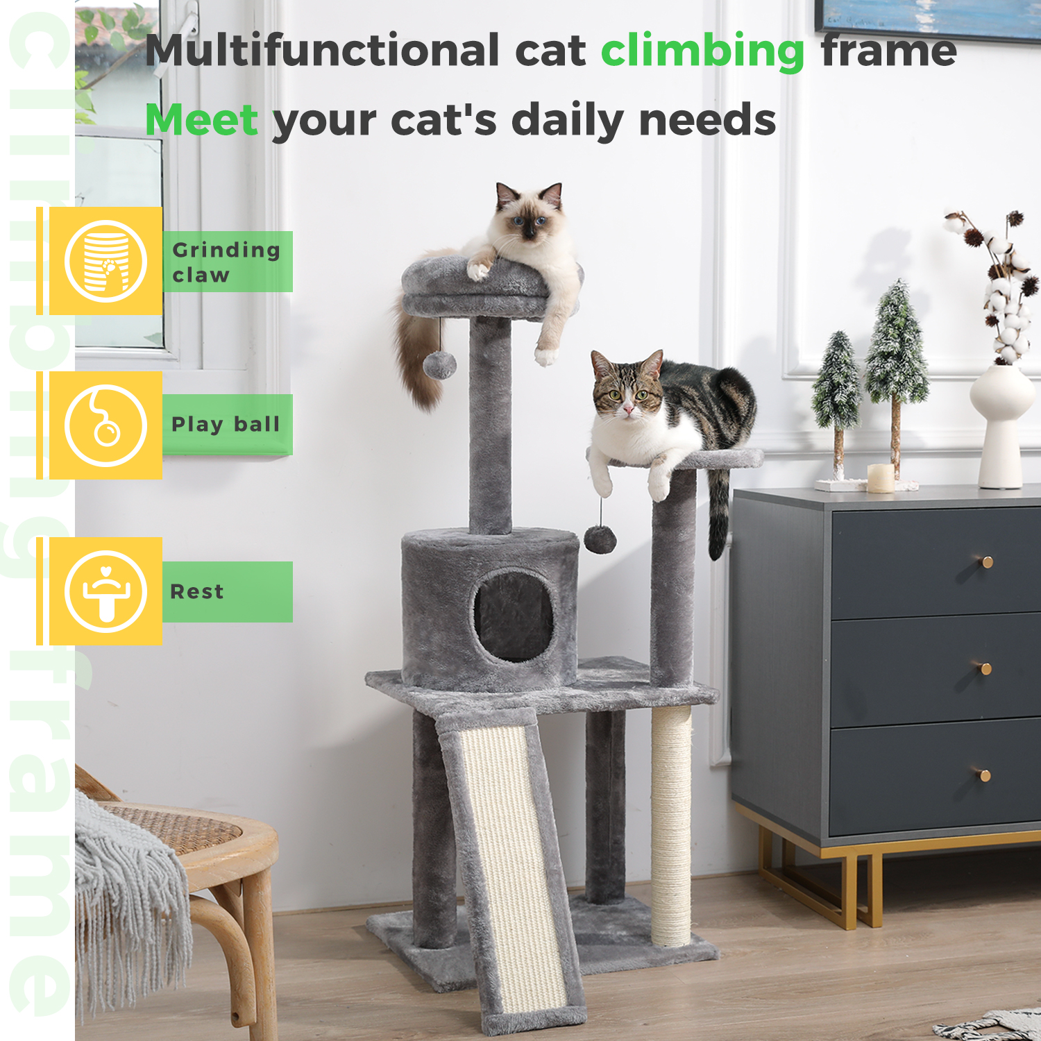 Gray Cat Tree Tower for Kittens