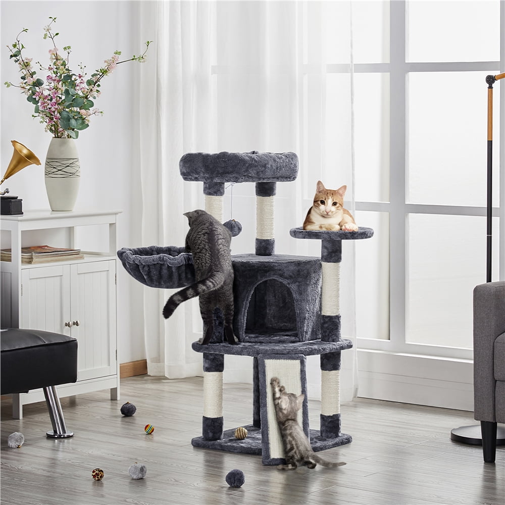 Multilevel Dark Gray Cat Tower with Condo