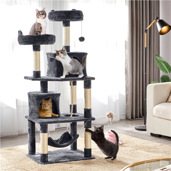 Multi-Level Dark Gray Cat Tree with Condos