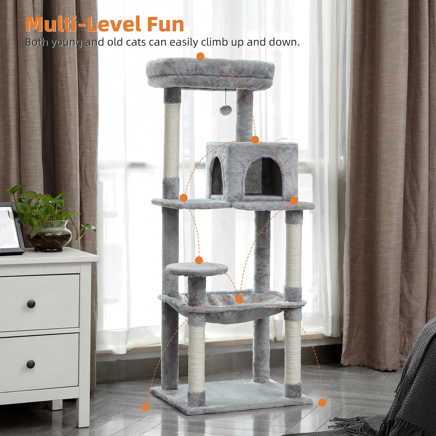 Gray Cat Tree Tower with Scratching Posts