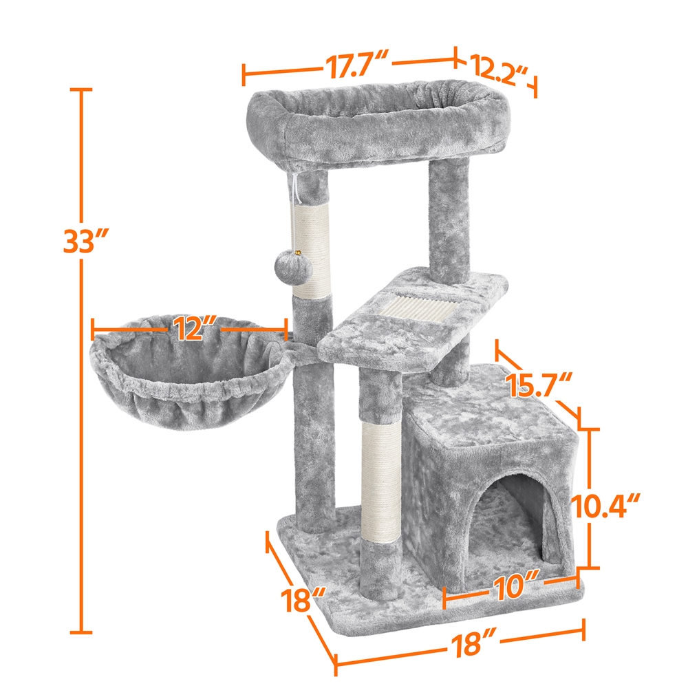 Gray 33" Cat Tree with Condo/Nest/Platform/Basket