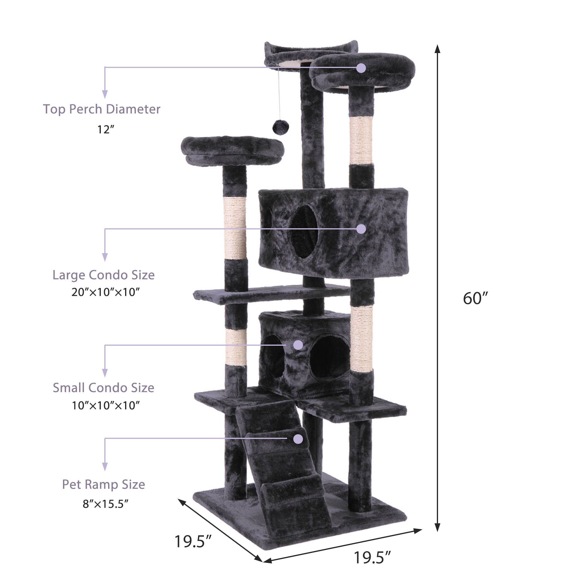 Large multi-level cat tower - Gray color