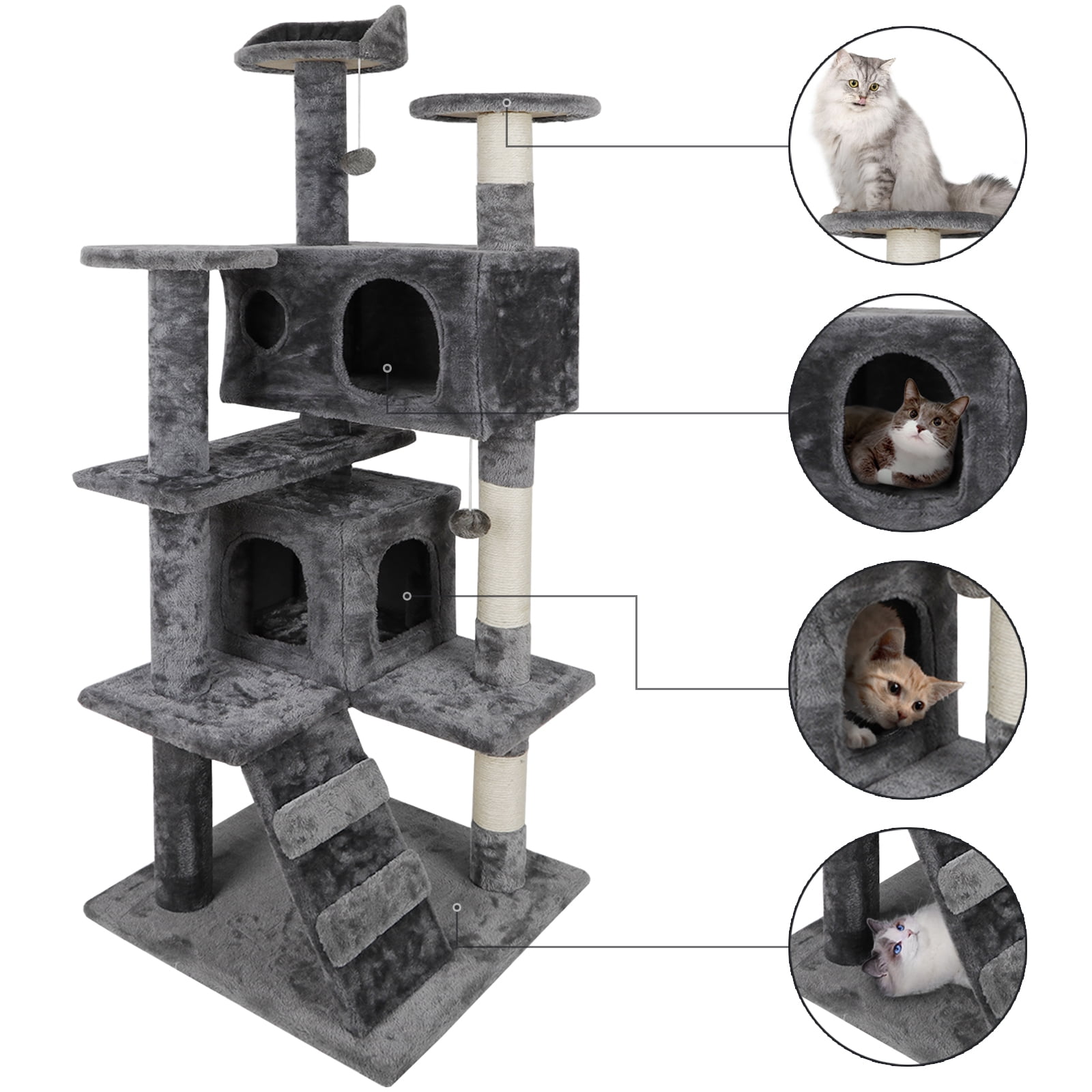 Dark Gray Cat Tree Playhouse with Cave