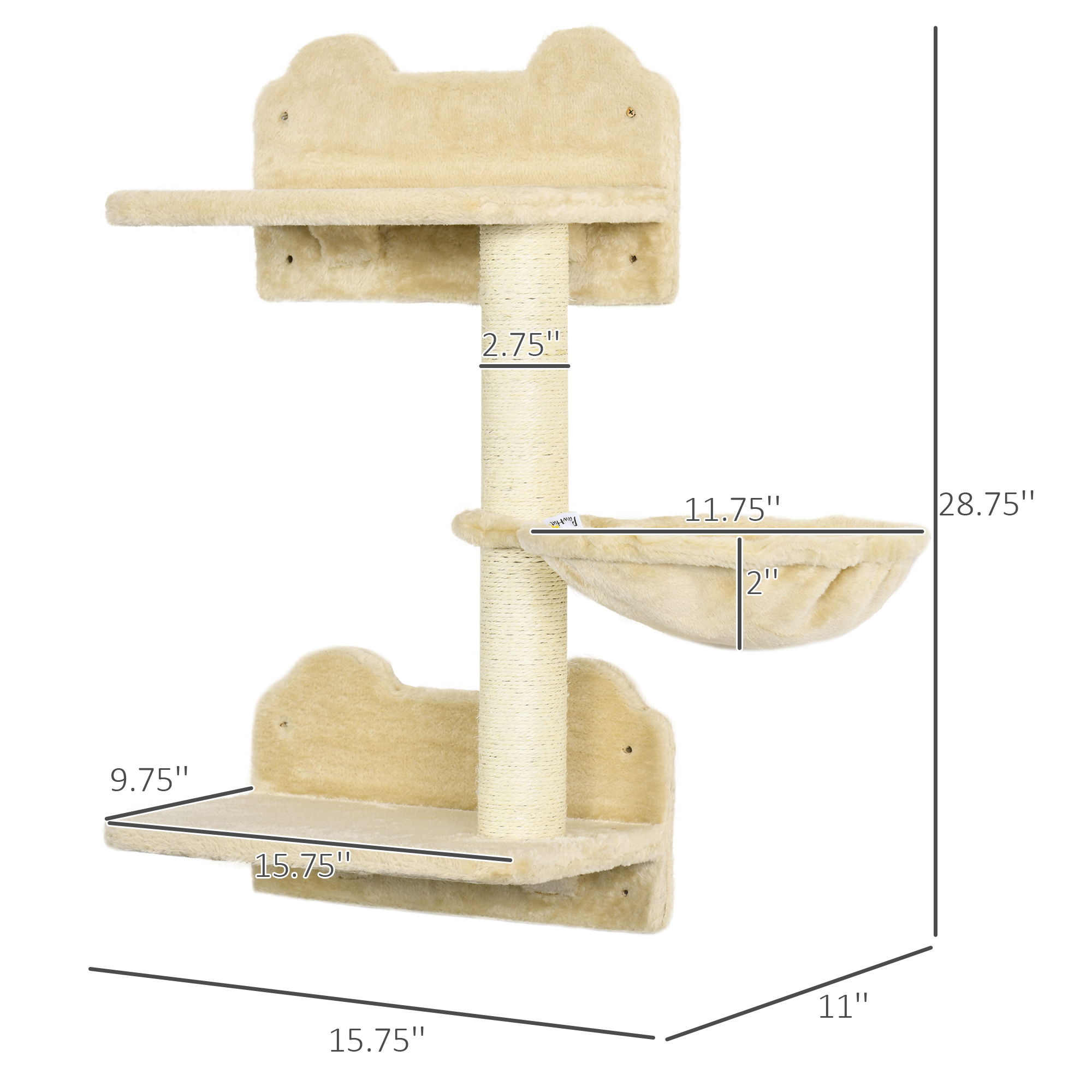 Wall-mounted Modern Cat Tree with Hammock