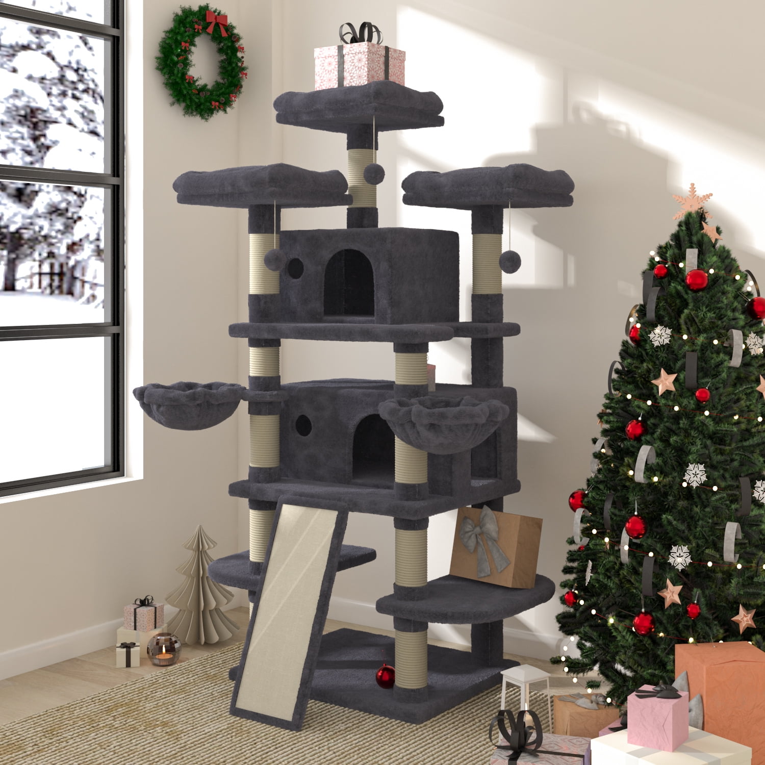 Blue Multi-Level Large Cat Tree with Condo and Hammocks