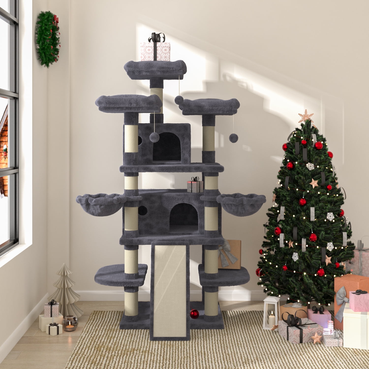 Blue Multi-Level Large Cat Tree with Condo and Hammocks