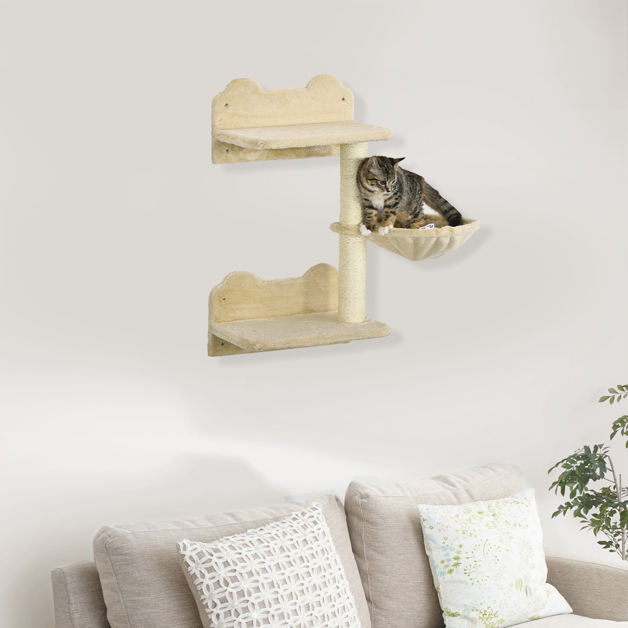 Wall-mounted Modern Cat Tree with Hammock