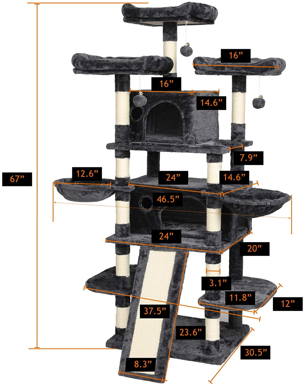 Blue Multi-Level Large Cat Tree with Condo and Hammocks