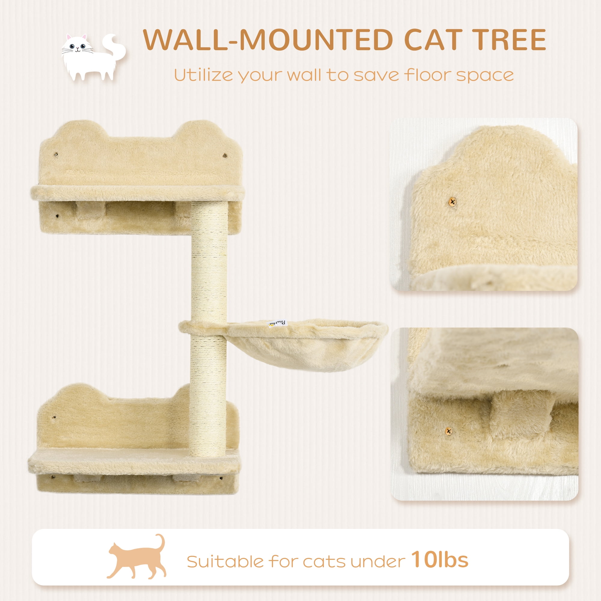 Wall-mounted Modern Cat Tree with Hammock