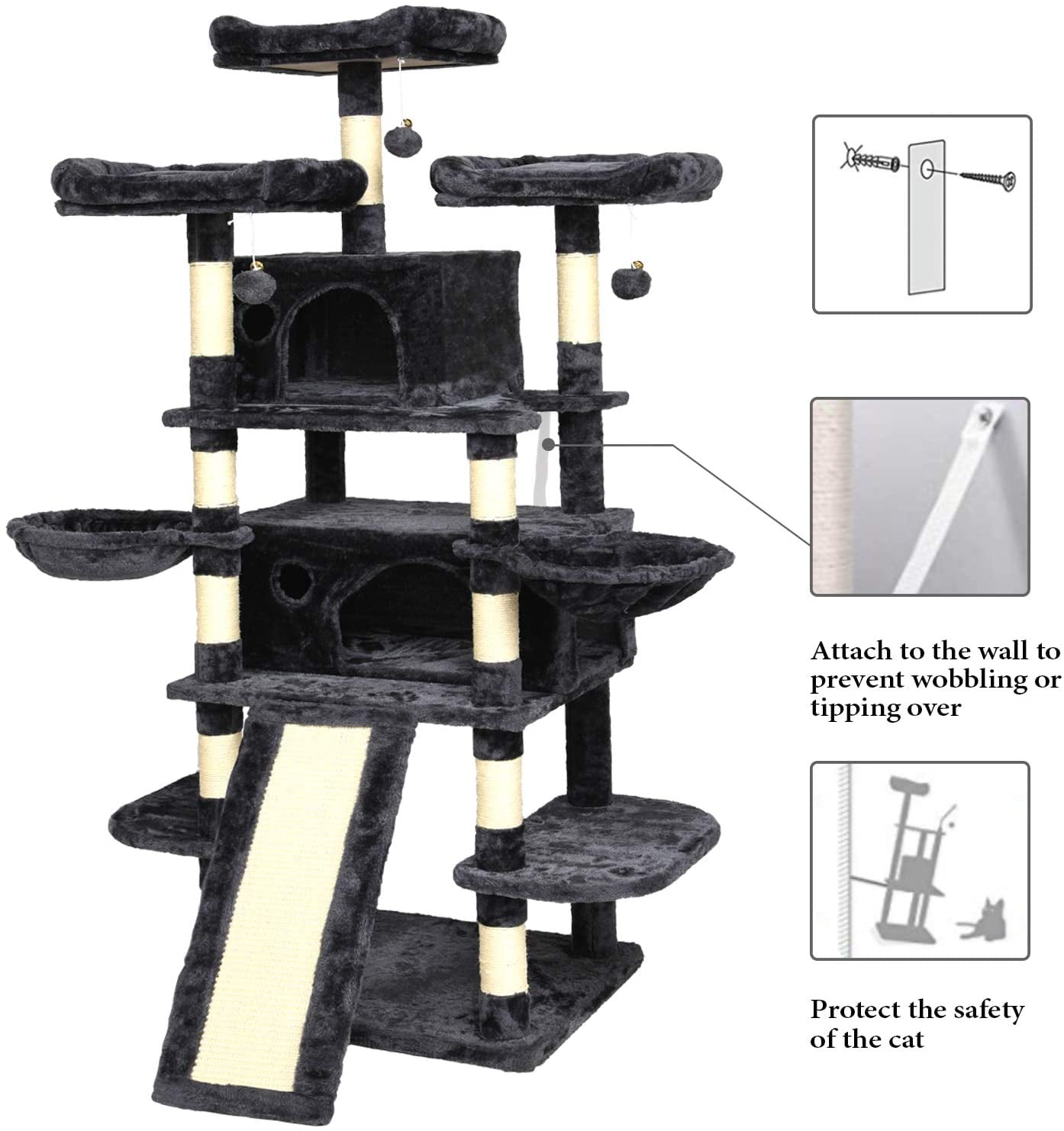 Blue Multi-Level Large Cat Tree with Condo and Hammocks