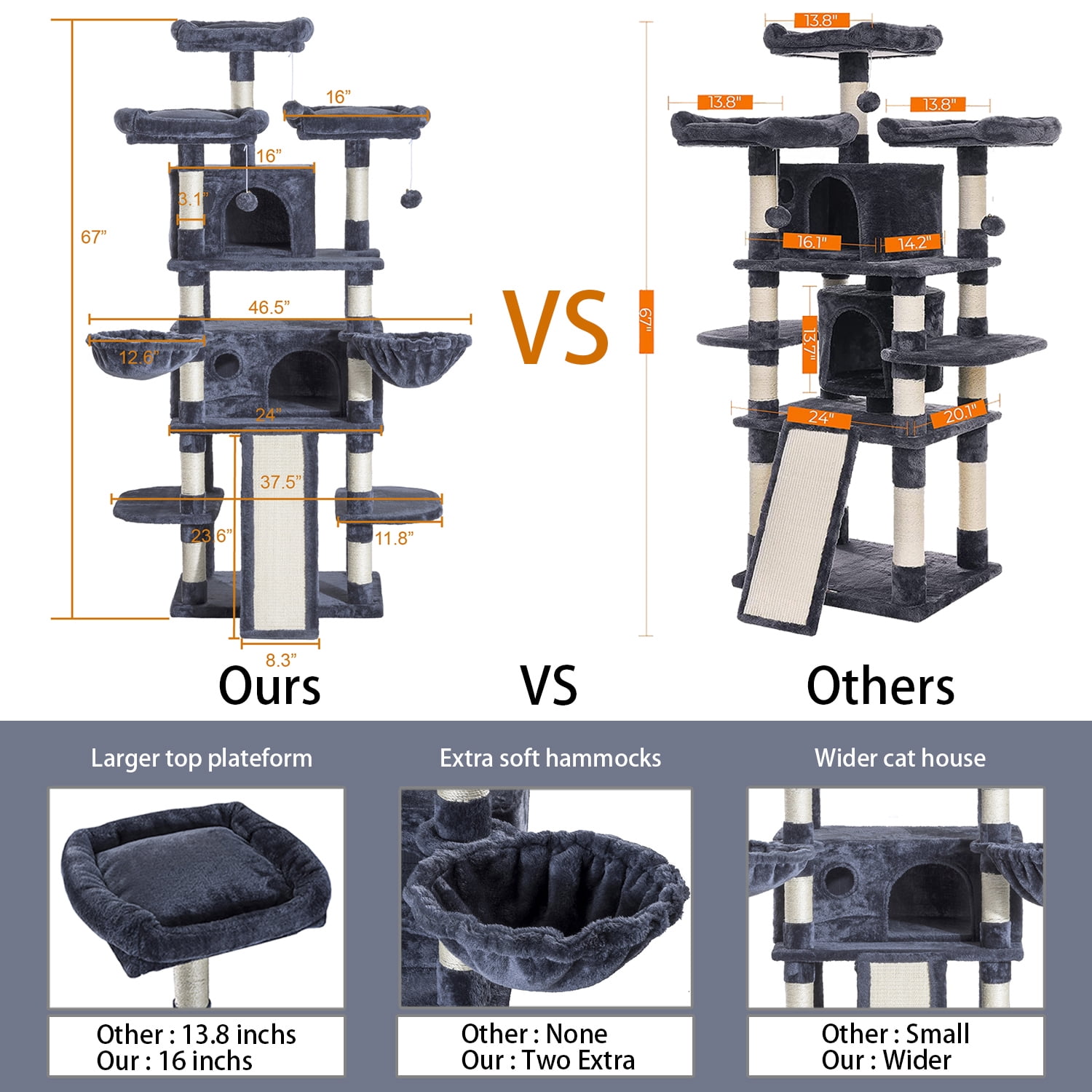 Blue Multi-Level Large Cat Tree with Condo and Hammocks