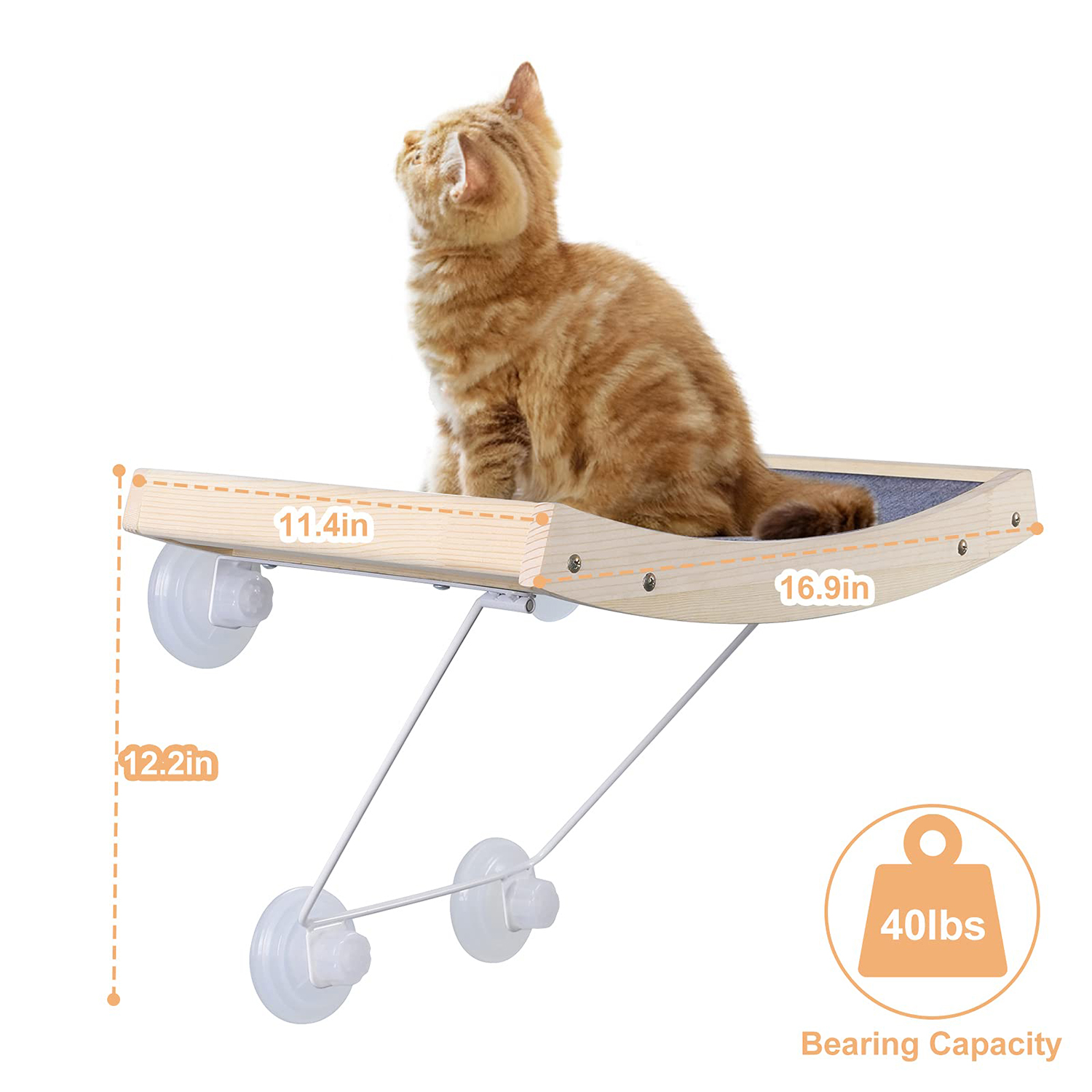 Gray Cat Window Perch - Strong Suction Cups