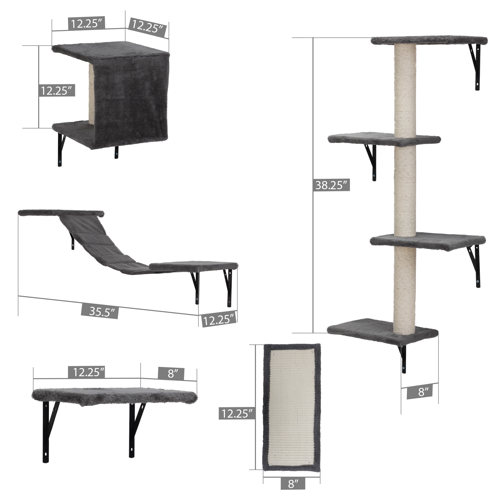 Wall-Mounted Cat Furniture Set, Gray