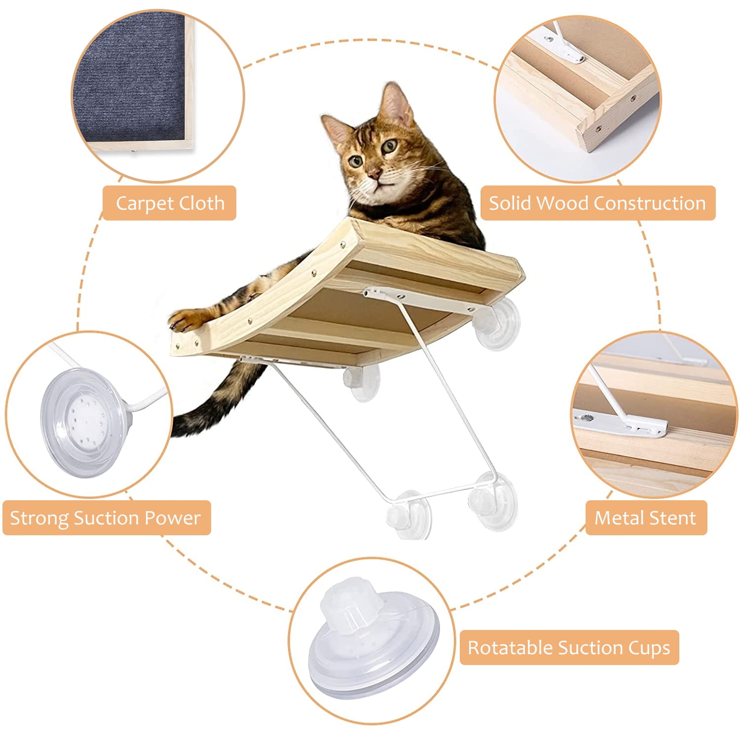 Gray Cat Window Perch - Strong Suction Cups