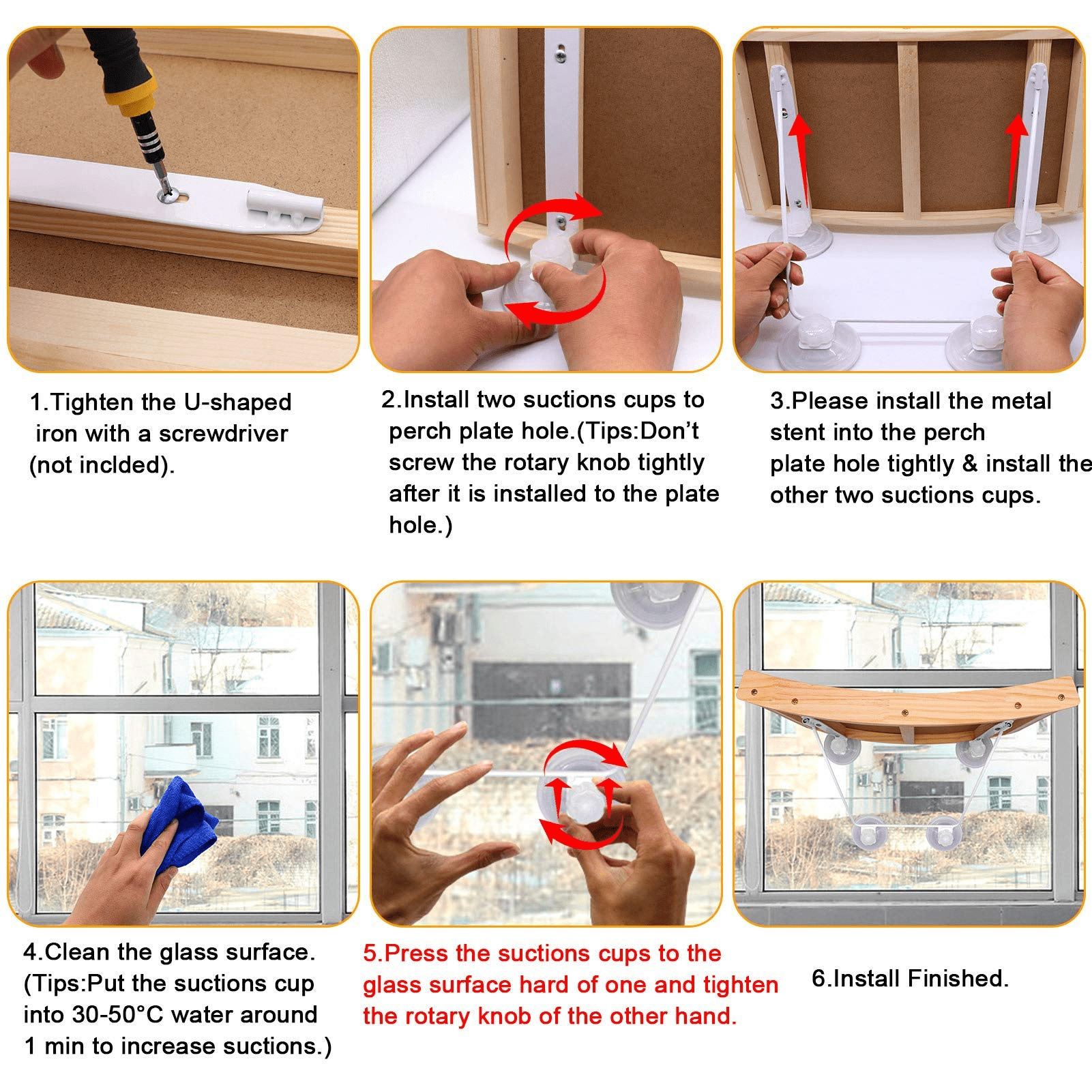 Gray Cat Window Perch - Strong Suction Cups