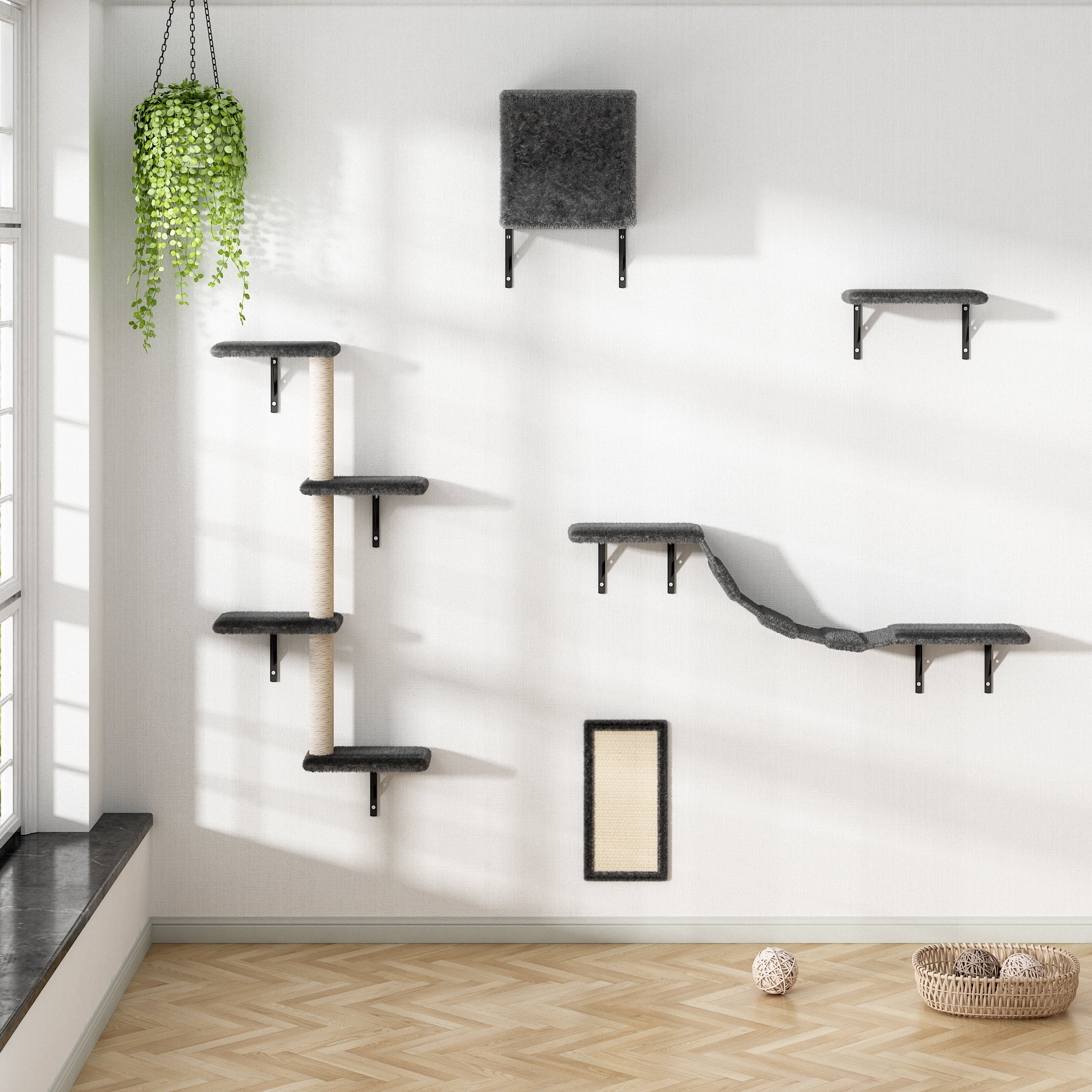 Wall-Mounted Cat Furniture Set, Gray
