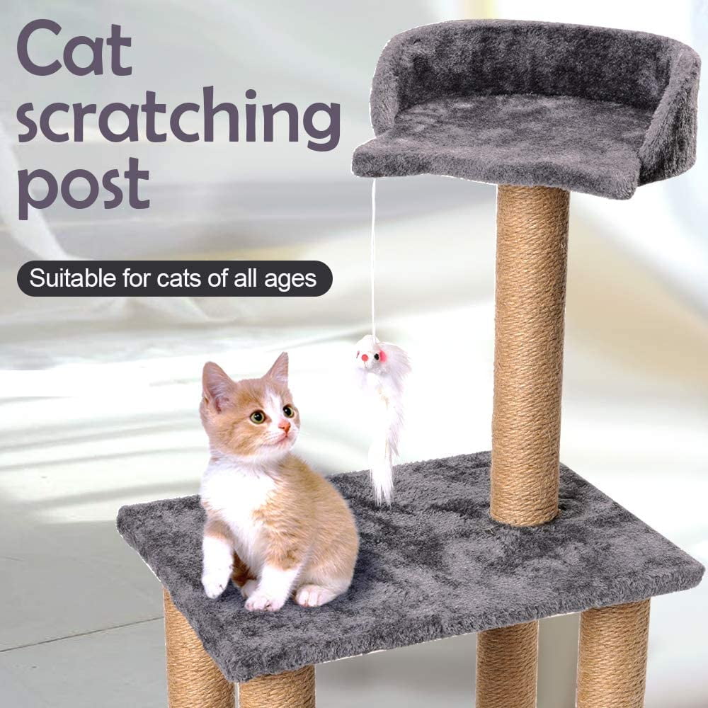 Gray 3 Tier Cat Tree with Sisal Toys