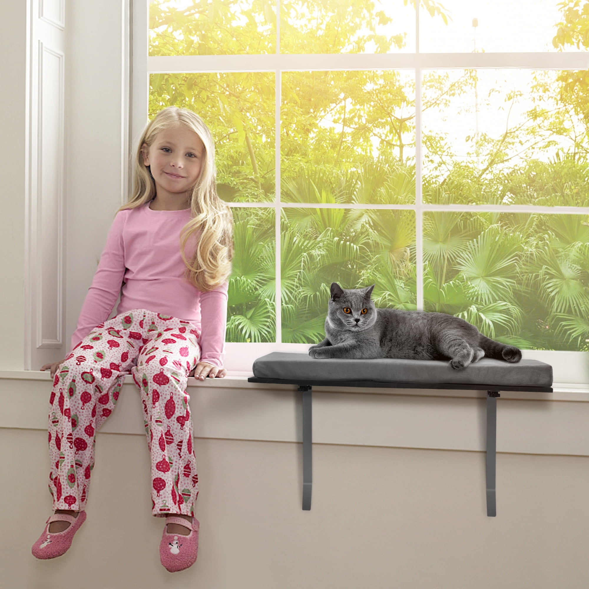 Gray Cat Window Seat Perch for Indoor