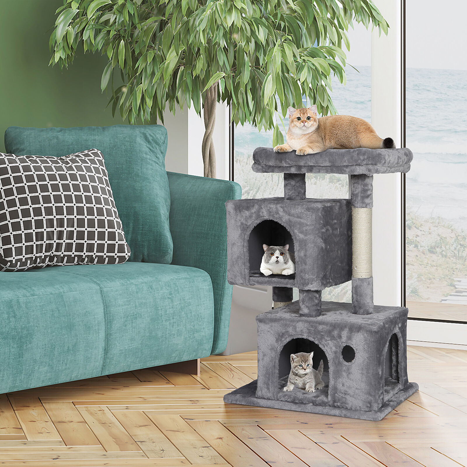 34" Cat Tree Tower with Condo & Play House