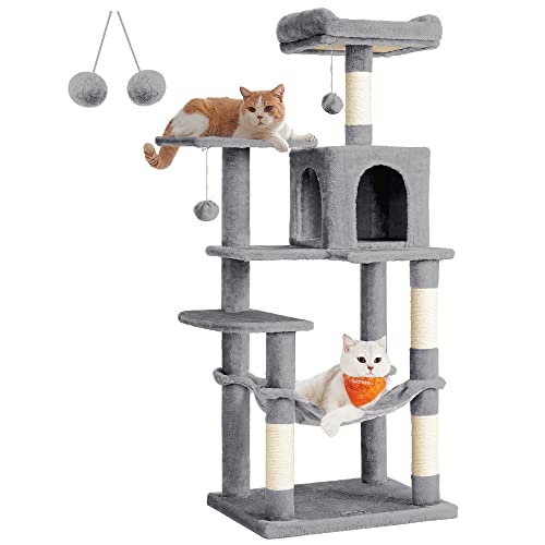 Feandrea Light Gray Cat Tower with Hammock