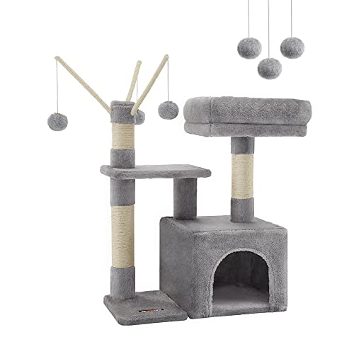 Small Gray Cat Tree with Perch and Cave