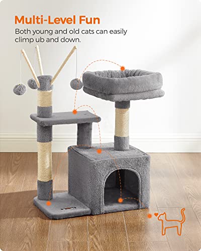 Small Gray Cat Tree with Perch and Cave