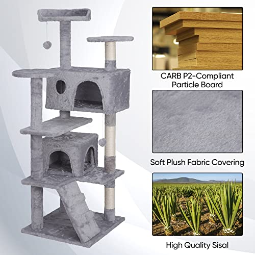 ZENY 54" Cat Tree with Sisal Posts & Plush Rooms