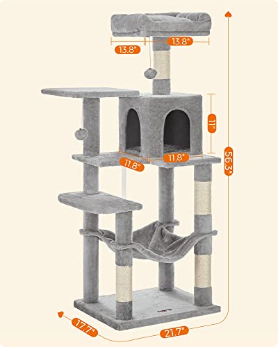 Feandrea Light Gray Cat Tower with Hammock