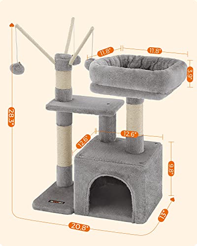 Small Gray Cat Tree with Perch and Cave