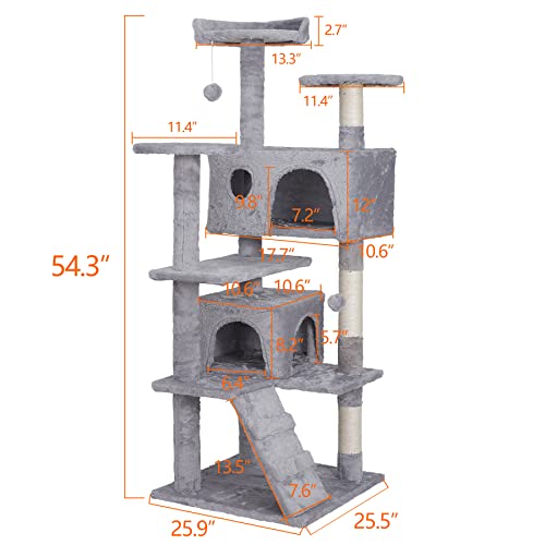 ZENY 54" Cat Tree with Sisal Posts & Plush Rooms