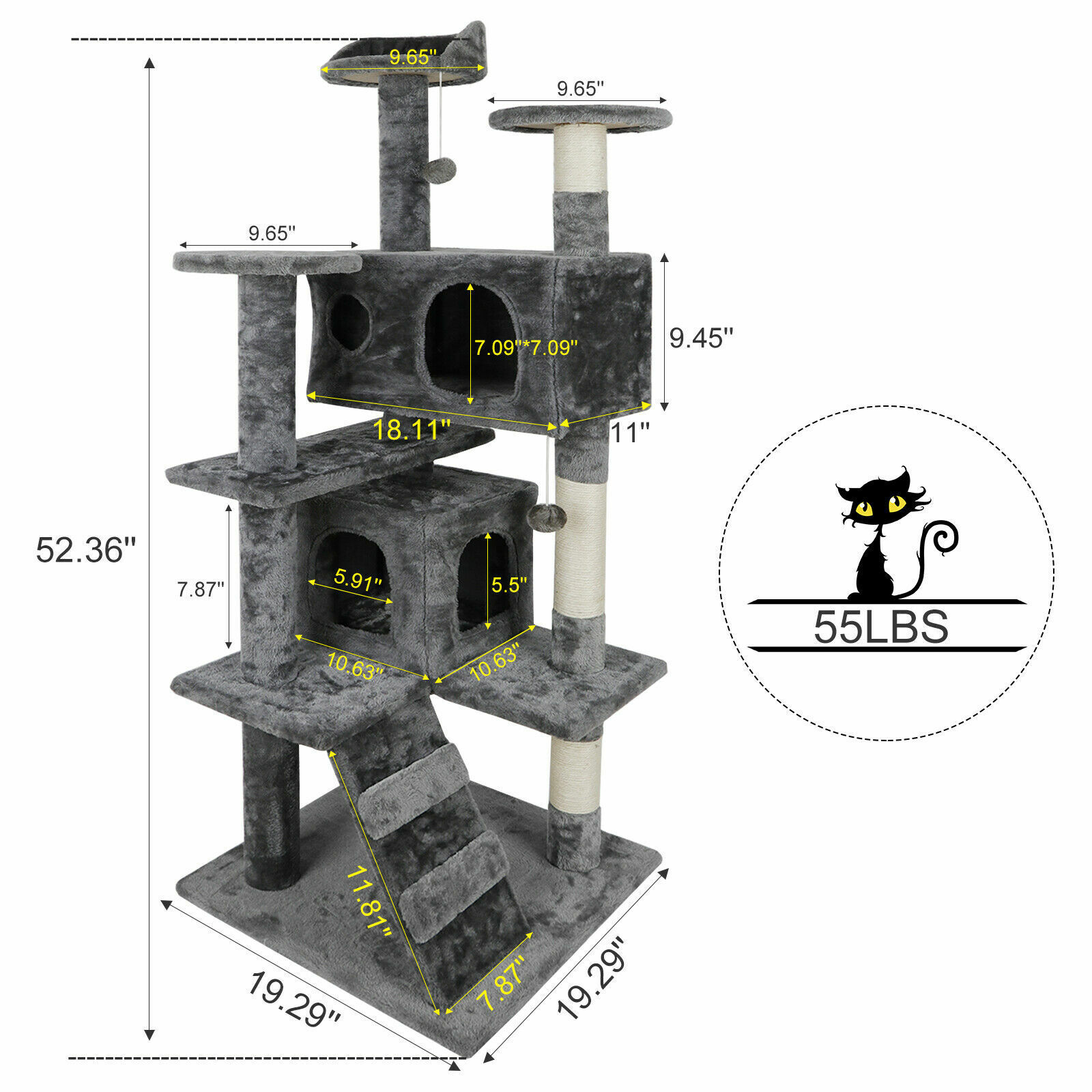 Sturdy 55" Cat Tree Activity Center Condo