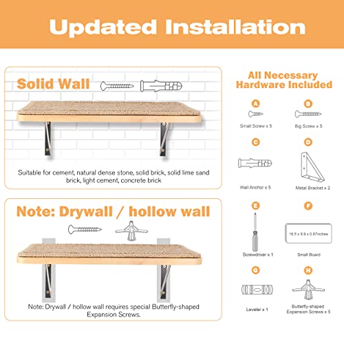 Large Cat Floating Shelves with Sisal Mat