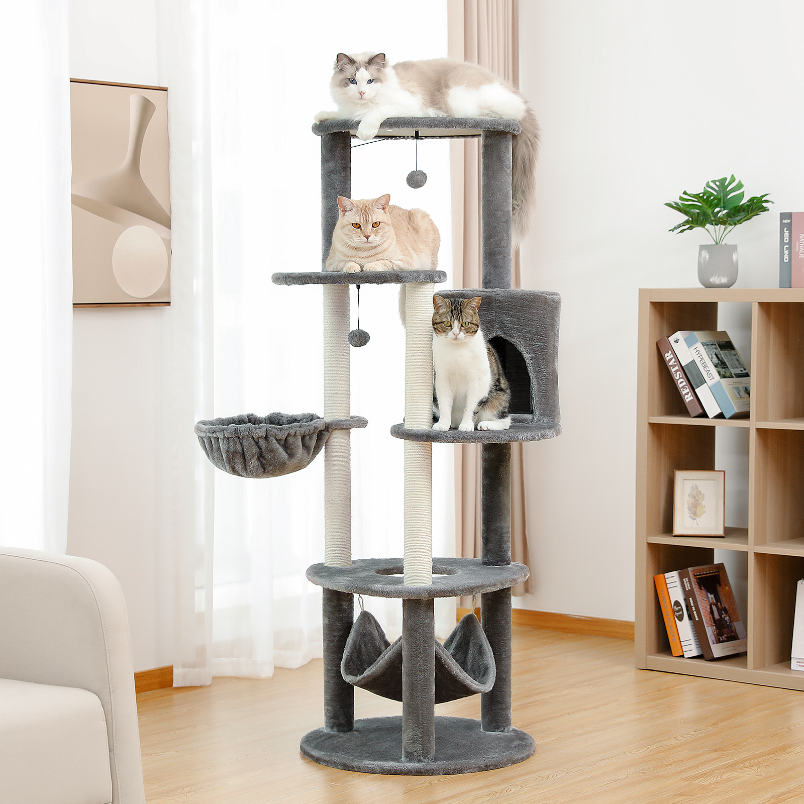 Soft Sisal Cat Tree with Beds & Basket