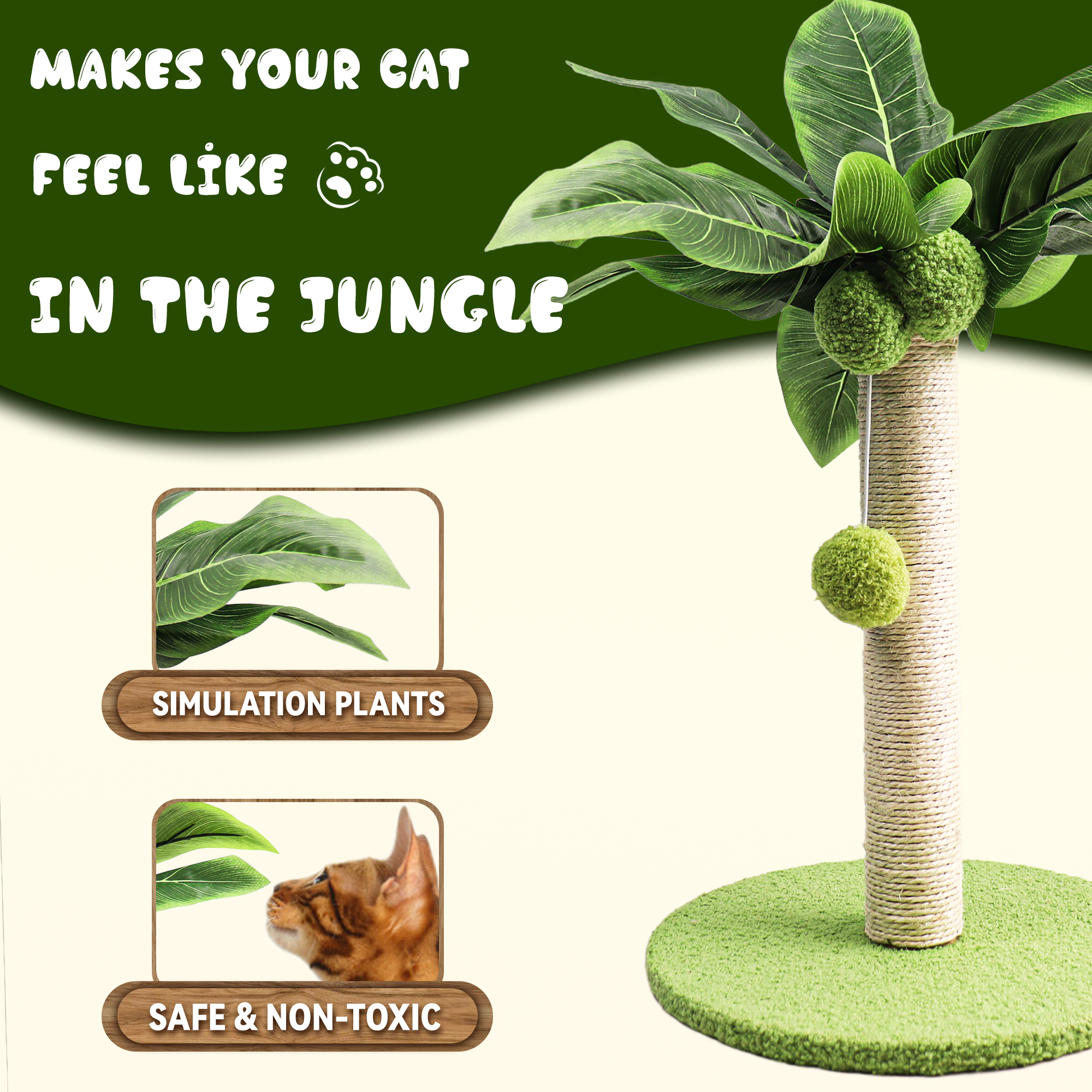 Green Leaf Cat Scratching Post for Kittens