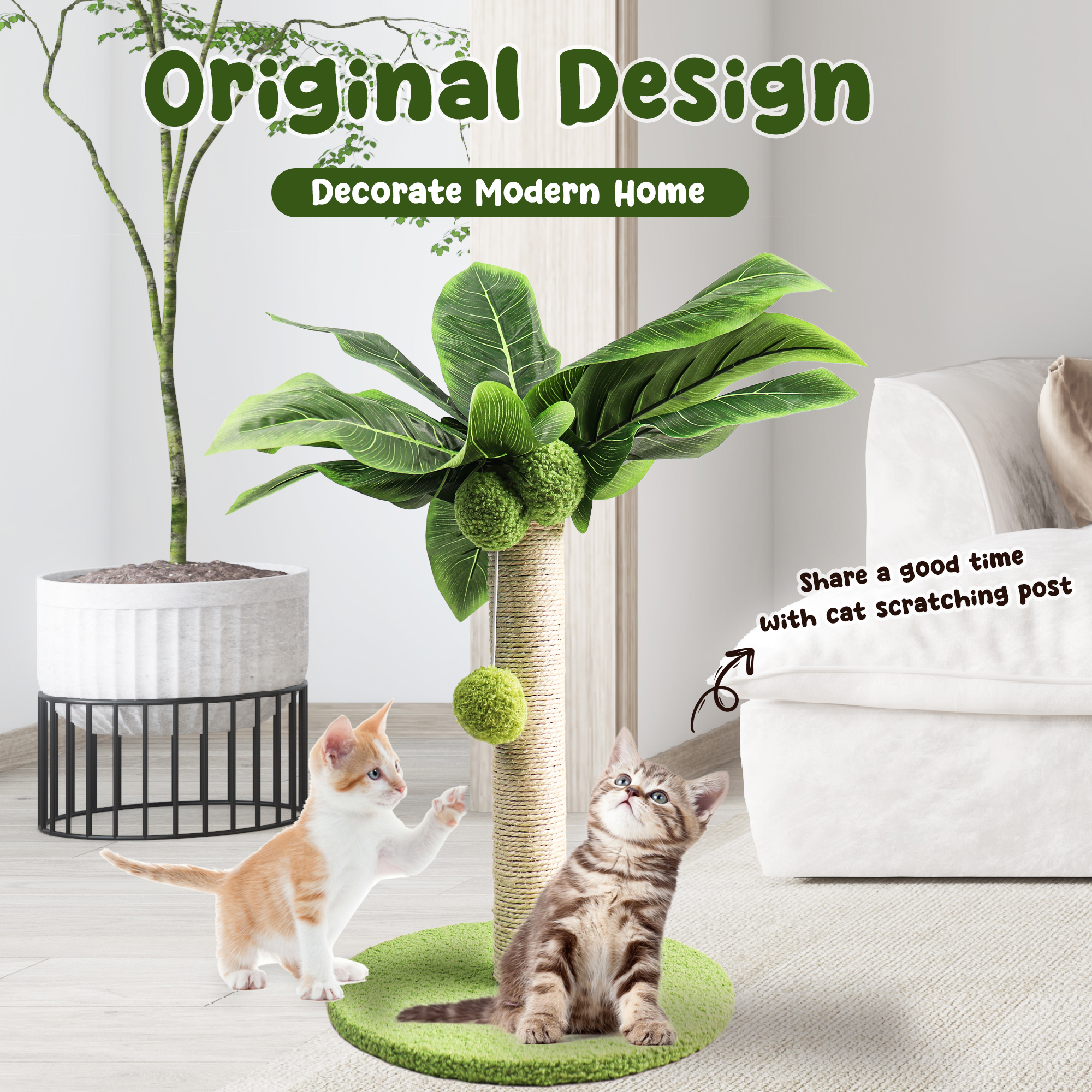 Green Leaf Cat Scratching Post for Kittens