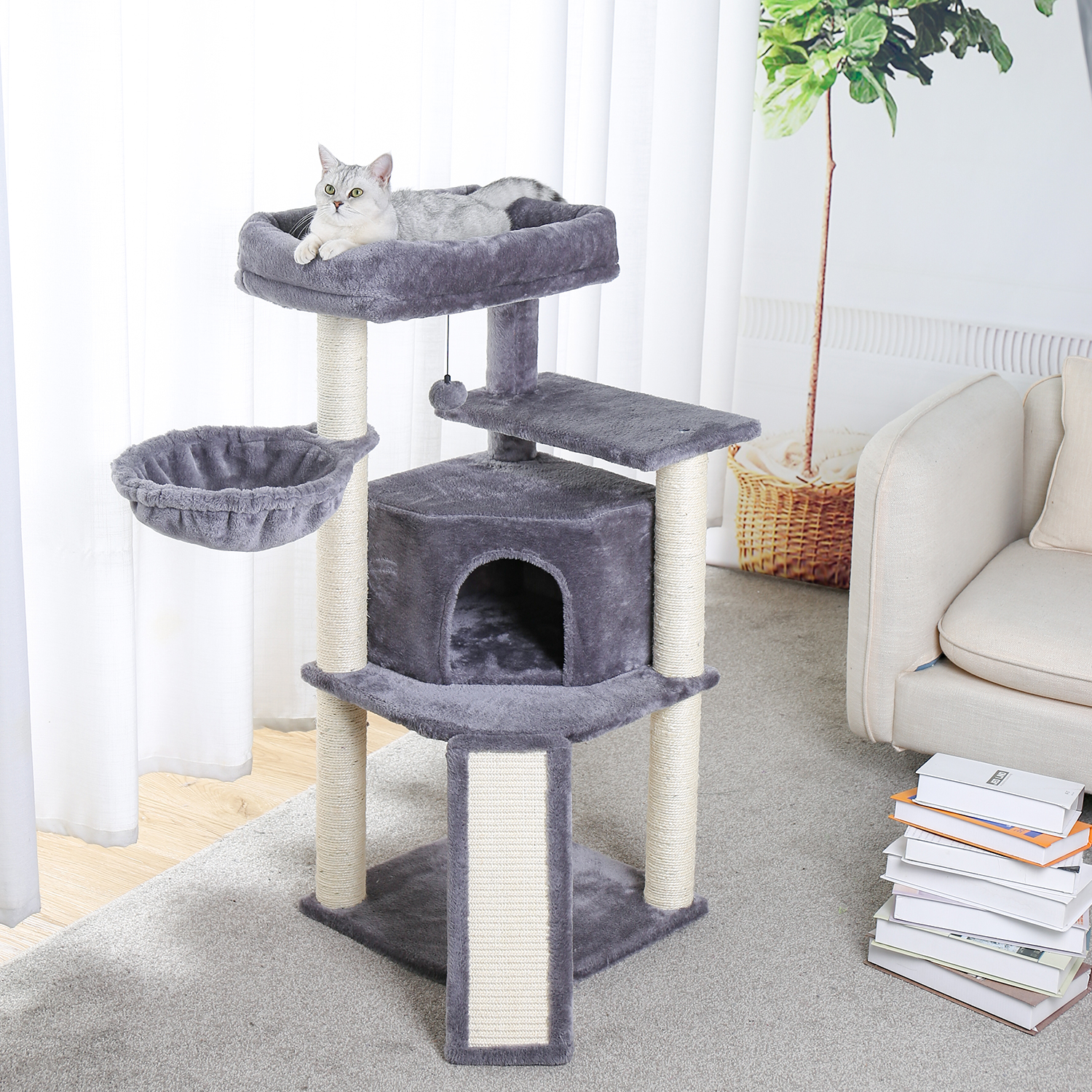 Soft Sisal Cat Tree with Beds & Basket