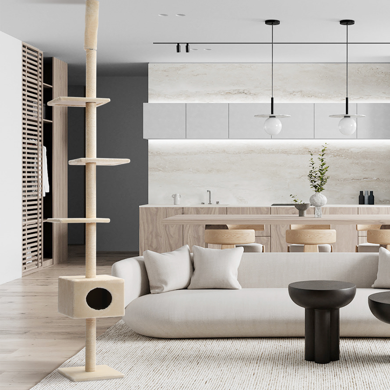 Adjustable Floor-to-Ceiling Cat Tree Condo & Scratcher