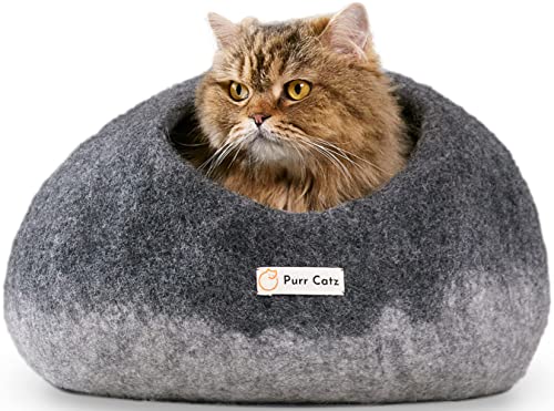 PURR CATZ Wool Cat Cave Bed - Grey, Large