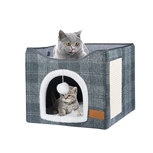 Indoor Cat Bed with Scratching Board and Toy Ball