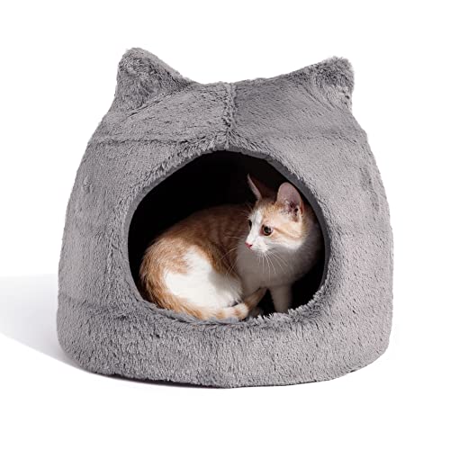 Gray Fur Meow Hut Cat Bed