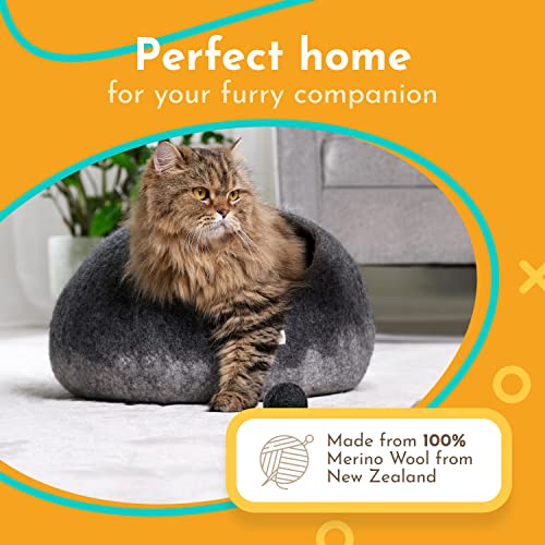 PURR CATZ Wool Cat Cave Bed - Grey, Large