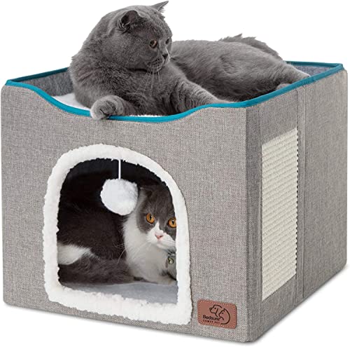 Large Foldable Grey Cat Cave with Scratch Pad