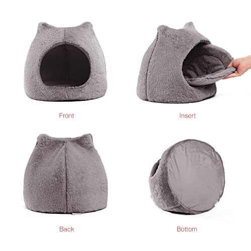 Gray Fur Meow Hut Cat Bed